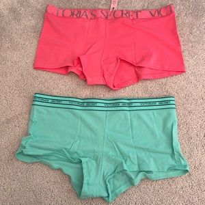 2 pair NWT and NWOT Victoria’s Secret Shortie size L. Pink and green.